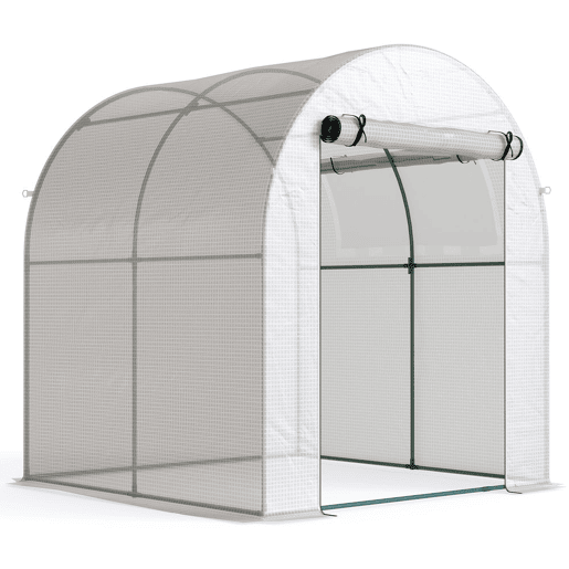 Outsunny Estufa de Jardim 180x180x200 cm Estufa Tipo Túnel Pequena com Porta Enrolável e Janela de Malha para Cultivar Plantas Flores Branco
