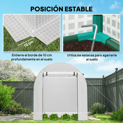 Outsunny Estufa de Jardim 180x180x200 cm Estufa Tipo Túnel Pequena com Porta Enrolável e Janela de Malha para Cultivar Plantas Flores Branco