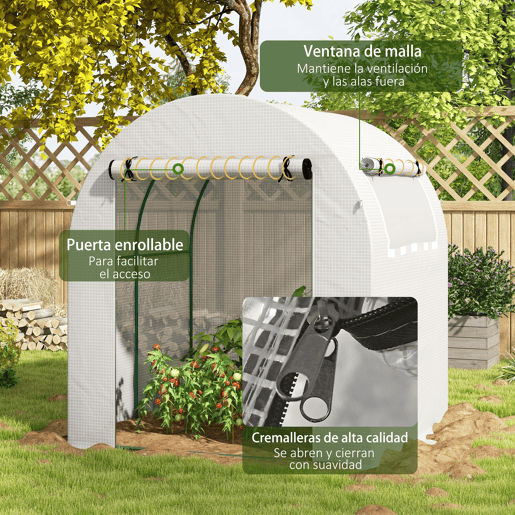 Outsunny Estufa de Jardim 180x180x200 cm Estufa Tipo Túnel Pequena com Porta Enrolável e Janela de Malha para Cultivar Plantas Flores Branco