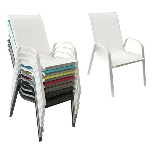 Conjunto de 8 cadeiras MARBELLA textilene branco - alumínio branco