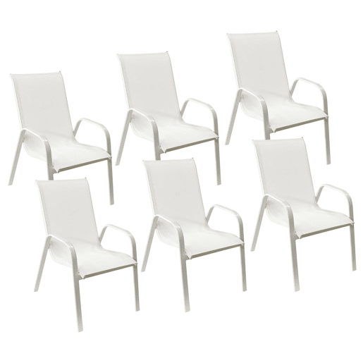 Conjunto de 6 cadeiras MARBELLA em textilene branco - alumínio branco