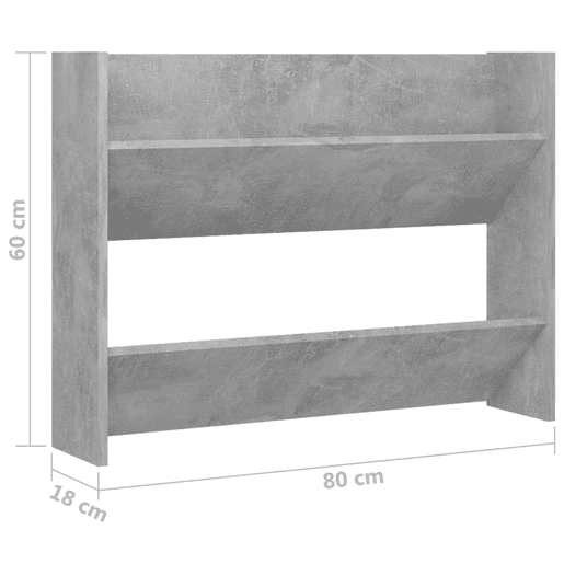 vidaXL Sapateira parede 80x18x60 cm derivados madeira cinzento cimento