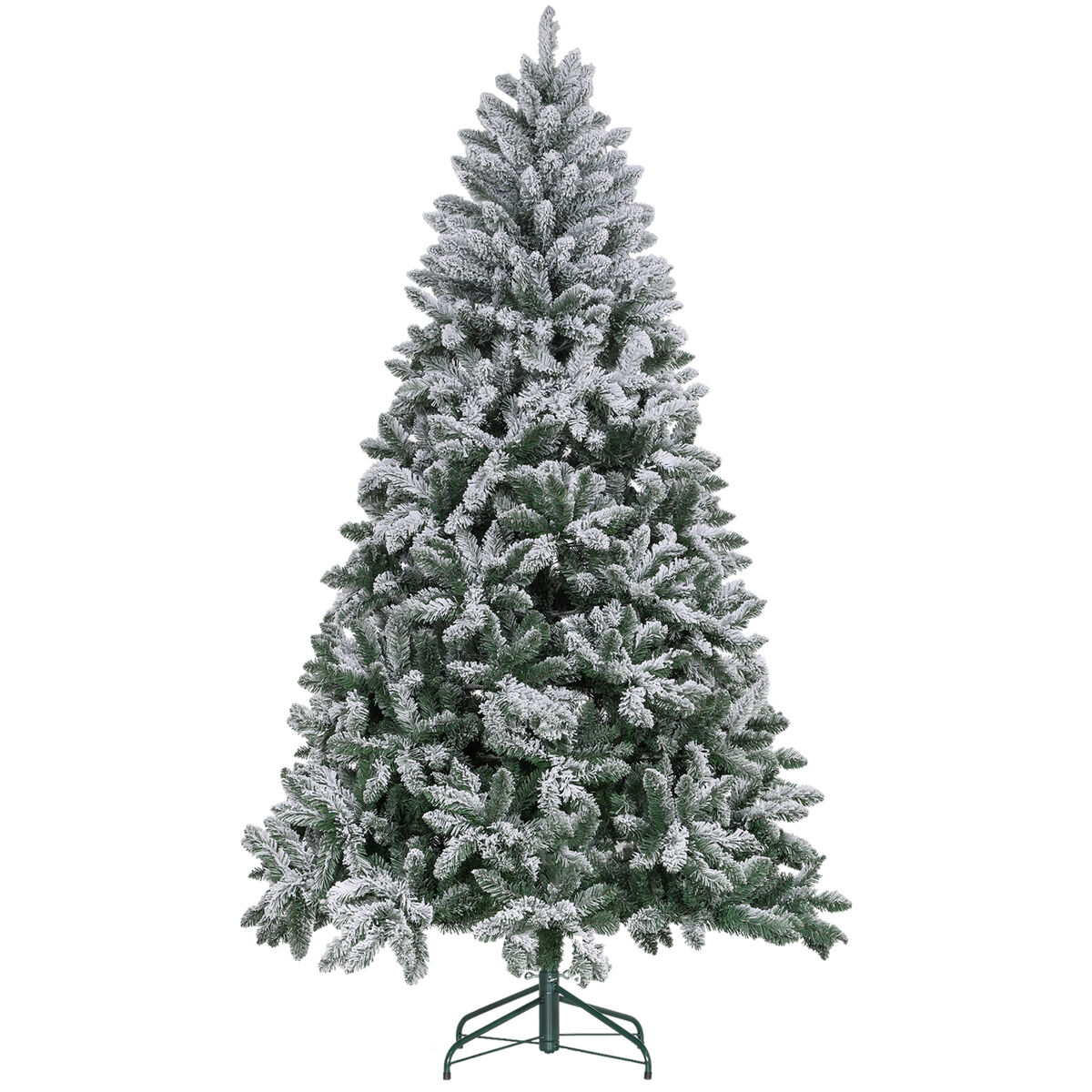Homcom árbol de navidad 210 cm árbol de navidad artificial nevado con 1021 ramas y soporte de metal árbol navideño para salón interior verde