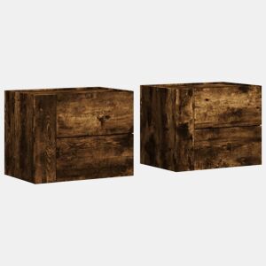 vidaXL Mesas de cabeceira de parede 2 pcs 45x30x35 cm carvalho fumado