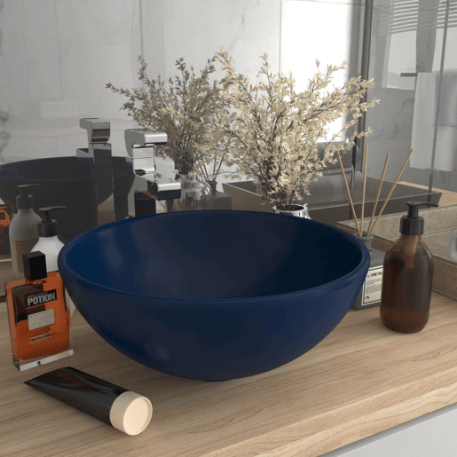vidaXL Lavatório WC luxuoso redondo 32,5x14cm cerâmica azul mate vidaXL Lavatório WC luxuoso redondo 32,5x14cm cerâmica azul mate