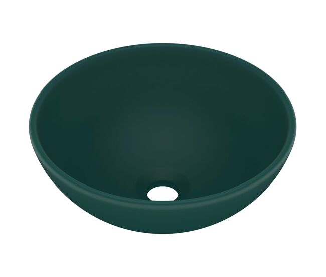 Vidaxl lavabo de lujo redondo cerámica verde oscuro mate 32,5x14 cm