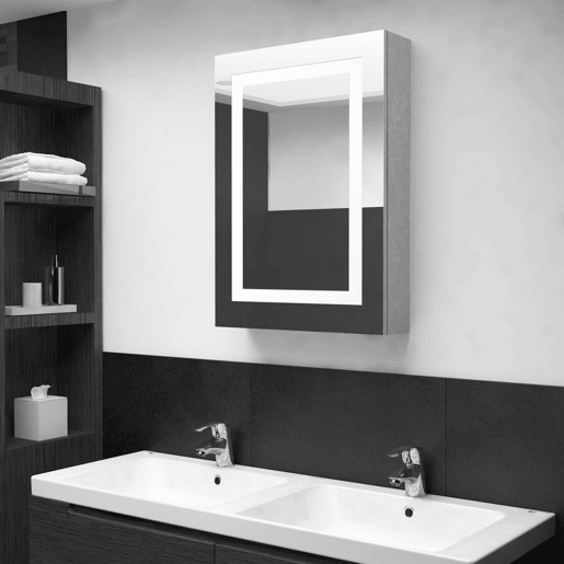 vidaXL Armário espelhado casa de banho LED 50x13x70cm cinzento cimento