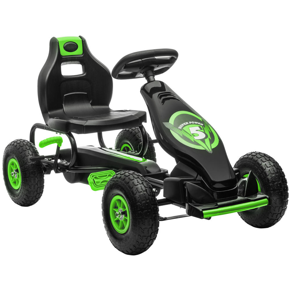 Homcom kart pedales coche de pedales para niños de 5-12 años con asiento ajustable neumáticos inflables amortiguador y freno de mano carga 50 kg verde