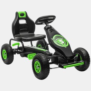 HOMCOM Kart a Pedais para Crianças 5-12 Anos Kart a Pedais Infantil com Assento Ajustável Pneus Insufláveis Amortecimento e Travão de Mão Carga Máx. 50kg 121x58x61 cm Verde