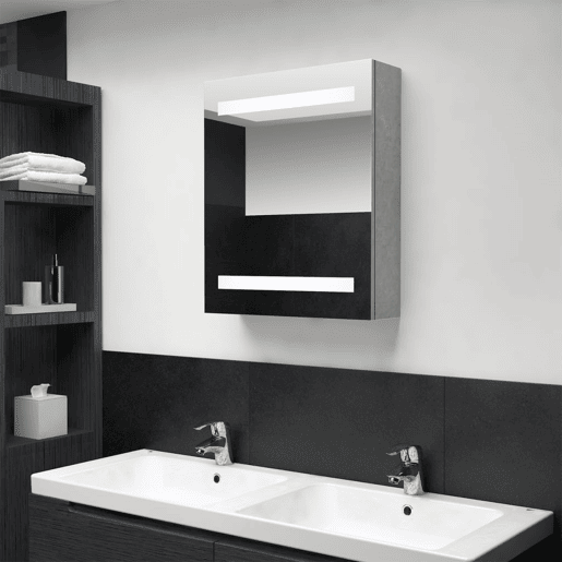 vidaXL Armário espelhado casa de banho LED 50x14x60cm cinzento cimento