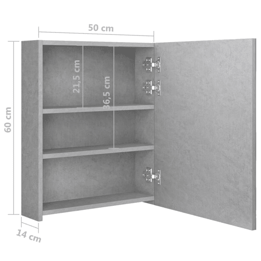 vidaXL Armário espelhado casa de banho LED 50x14x60cm cinzento cimento