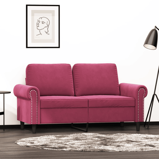 vidaXL Sofá de 2 lugares veludo 120 cm vermelho tinto