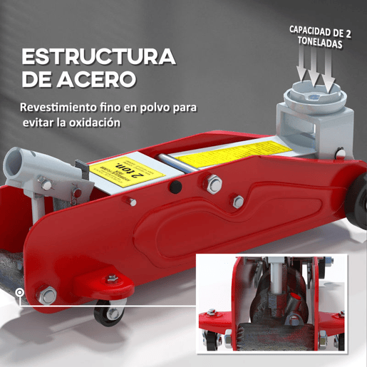 HOMCOM Macaco Hidráulico para Carros de 2 Toneladas Macaco Hidráulico com Altura Ajustável 12-30 cm e 4 Rodas para Apoiar Carros Vermelho e Cinza