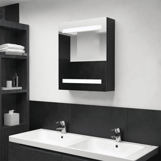 vidaXL Armário espelhado p casa de banho com LED 50x14x60 cm preto vidaXL Armário espelhado p casa de banho com LED 50x14x60 cm preto