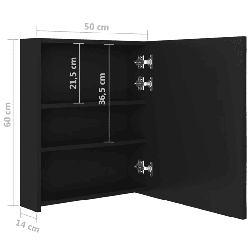 vidaXL Armário espelhado p casa de banho com LED 50x14x60 cm preto vidaXL Armário espelhado p casa de banho com LED 50x14x60 cm preto