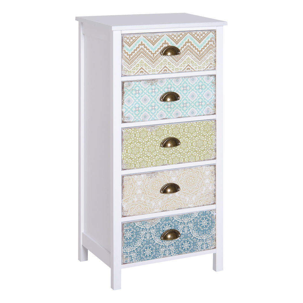 Homcom cómoda de dormitorio cajonera con 5 cajones con frontales estampados y tiradores vintage mueble cajonera para salón oficina 46x34x97,5 cm multicolor