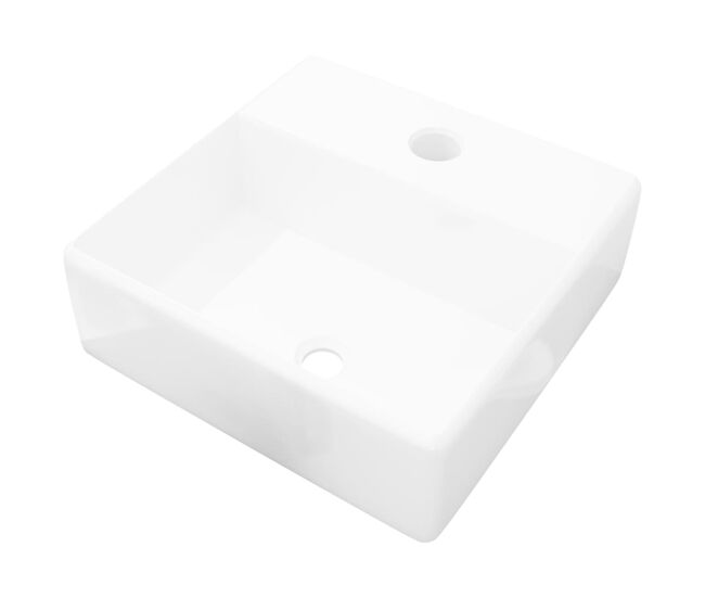 Vidaxl lavabo de cerámica cuadrado orificio de grifo y desagüe blanco