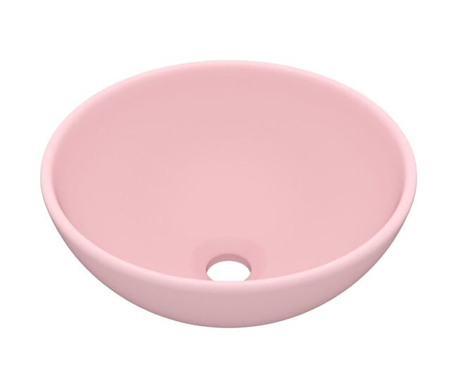 Vidaxl lavabo de lujo redondo cerámica rosa mate 32,5x14 cm