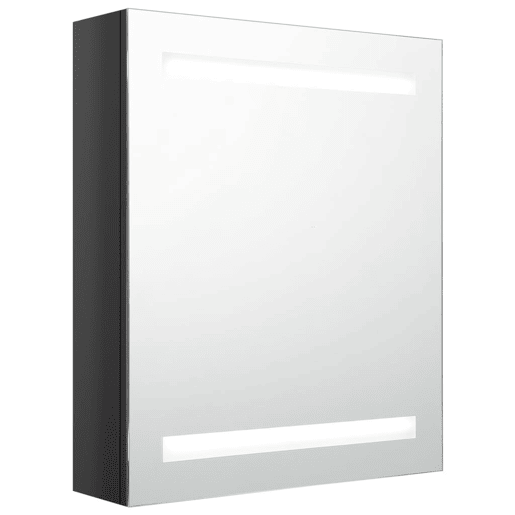 vidaXL Armário espelhado casa de banho LED 50x14x60 cm preto brilhante vidaXL Armário espelhado casa de banho LED 50x14x60 cm preto brilhante