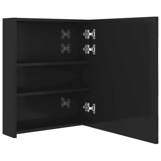 vidaXL Armário espelhado casa de banho LED 50x14x60 cm preto brilhante vidaXL Armário espelhado casa de banho LED 50x14x60 cm preto brilhante