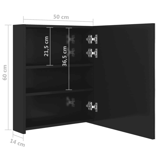 vidaXL Armário espelhado casa de banho LED 50x14x60 cm preto brilhante vidaXL Armário espelhado casa de banho LED 50x14x60 cm preto brilhante