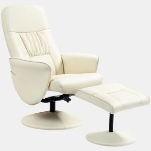 HOMCOM Poltrona Relax com Apoio para os Pés Estofada em PU Poltrona Relax Reclinável até 145° e Giratório 360° com Encosto Ajustável para Sala de Estar Dormitório Escritório 81x81x105cm Creme