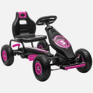 HOMCOM Kart a Pedais para Crianças 5-12 Anos Kart a Pedais Infantil com Assento Ajustável Pneus Insufláveis Amortecimento e Travão de Mão Carga Máx. 50kg 121x58x61 cm Rosa