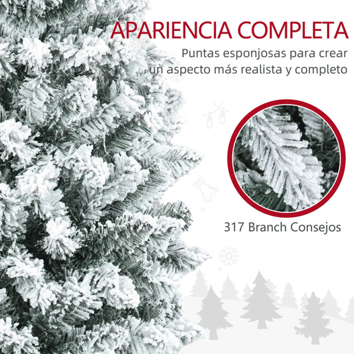 HOMCOM Árvore de Natal 150 cm Árvore de Natal Artificial Coberta de Neve com 317 Ramo e Suporte de Metal Árvore Natalícia para Sala Interior Verde