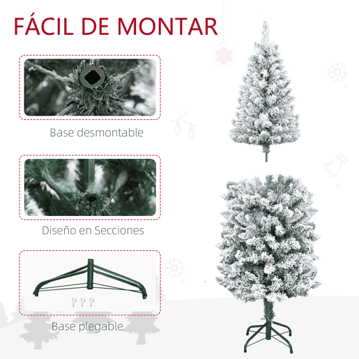 HOMCOM Árvore de Natal 150 cm Árvore de Natal Artificial Coberta de Neve com 317 Ramo e Suporte de Metal Árvore Natalícia para Sala Interior Verde