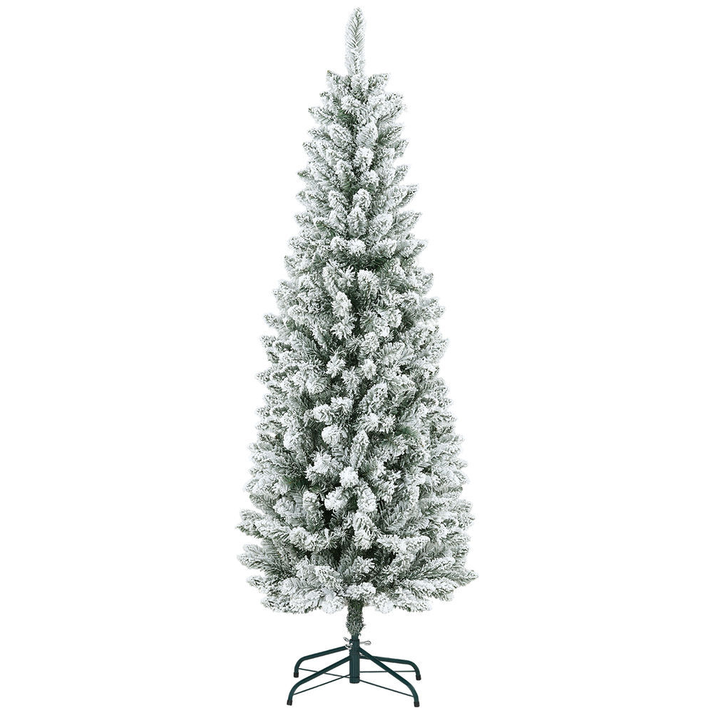 Homcom árbol de navidad 183 cm árbol de navidad artificial nevado con 479 ramas y soporte de metal árbol navideño para salón interior verde