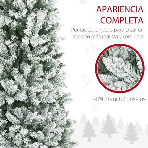 HOMCOM Árvore de Natal 180 cm Árvore de Natal Artificial Coberta de Neve com 479 Ramos e Suporte de Metal Árvore Natalícia para Sala Interior Verde