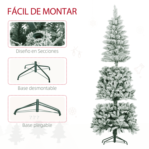HOMCOM Árvore de Natal 180 cm Árvore de Natal Artificial Coberta de Neve com 479 Ramos e Suporte de Metal Árvore Natalícia para Sala Interior Verde