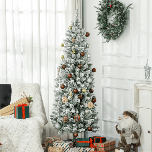 HOMCOM Árvore de Natal 180 cm Árvore de Natal Artificial Coberta de Neve com 479 Ramos e Suporte de Metal Árvore Natalícia para Sala Interior Verde
