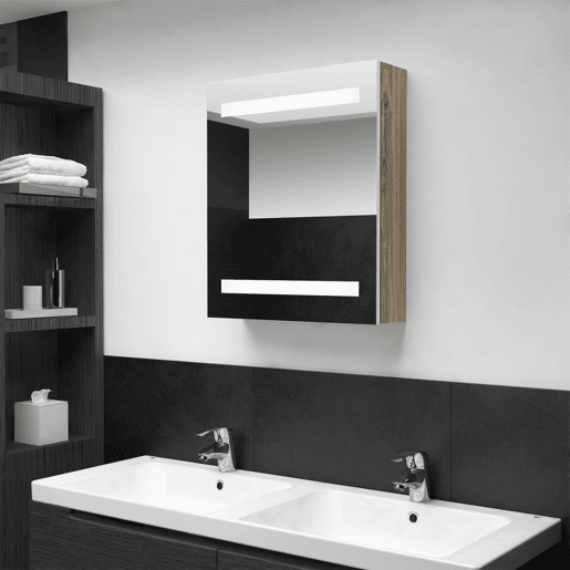 vidaXL Armário espelhado casa de banho LED 50x14x60 cm brancocarvalho vidaXL Armário espelhado casa de banho LED 50x14x60 cm brancocarvalho