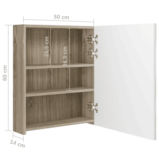 vidaXL Armário espelhado casa de banho LED 50x14x60 cm brancocarvalho vidaXL Armário espelhado casa de banho LED 50x14x60 cm brancocarvalho