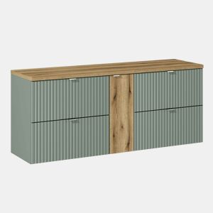 Móvel de lavatório 140cm 4 gavetas tampo de lavatório Verde Jade e Madeira