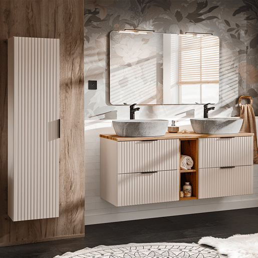 Meuble sous-vasque 140cm 2 niches Adriel Cachemire et Bois