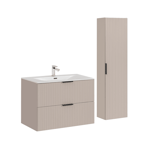 Móvel de toucador individual Adriel Cachemire com lavatório embutido e pedestal de 80 cm