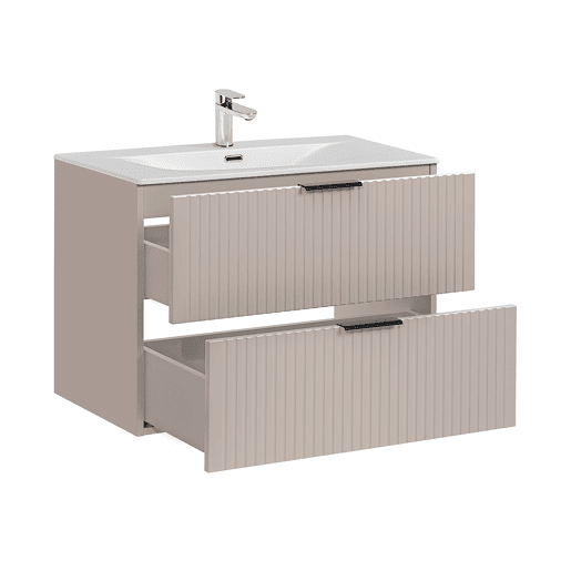 Móvel de toucador individual Adriel Cachemire com lavatório embutido e pedestal de 80 cm