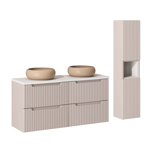 Conjunto lavatório duplo 120cm 4 gavetas coluna Riva Cashmere Branco