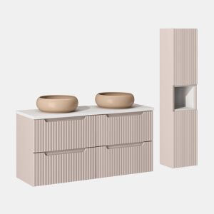 Conjunto lavatório duplo 120cm 4 gavetas coluna Riva Cashmere Branco