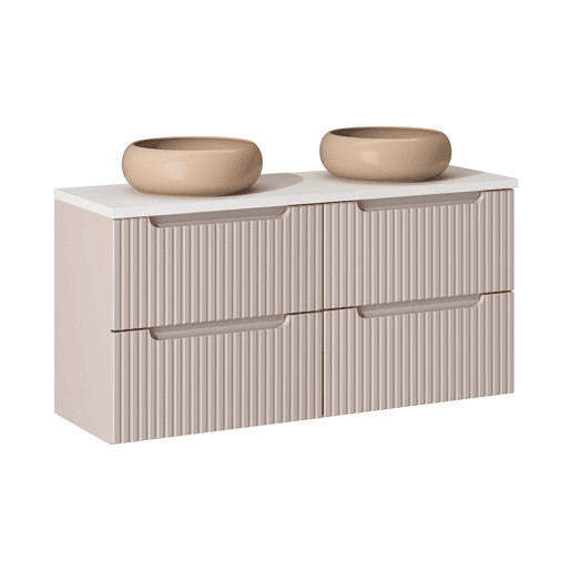 Conjunto lavatório duplo 120cm 4 gavetas coluna Riva Cashmere Branco