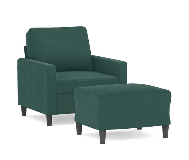 Vidaxl sillón con taburete terciopelo verde oscuro 60 cm
