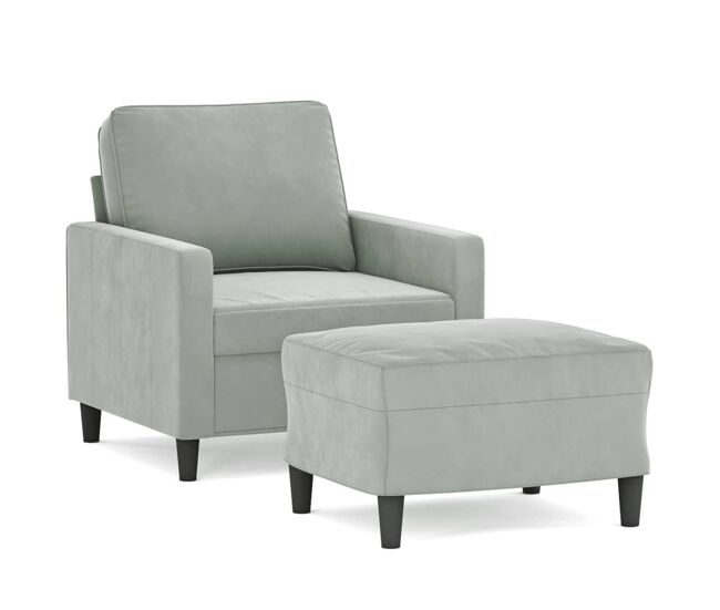 Vidaxl sillón con taburete terciopelo gris claro 60 cm