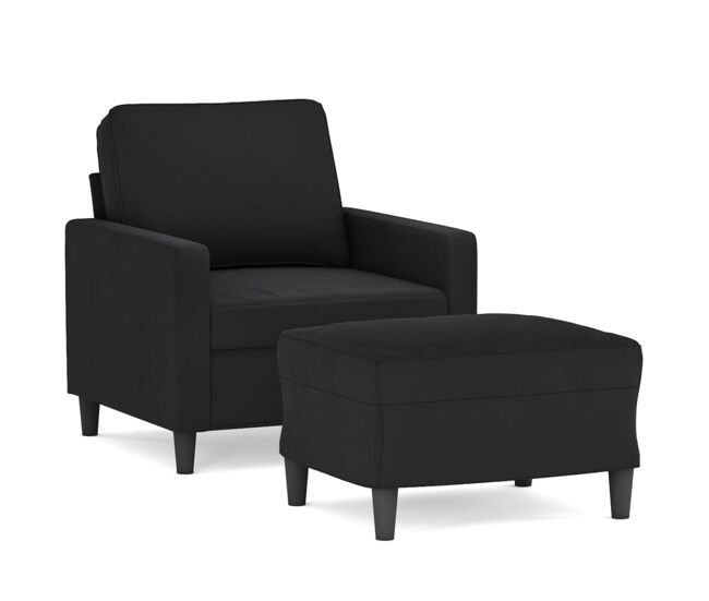 Vidaxl sillón con taburete terciopelo negro 60 cm
