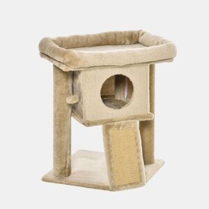 PawHut Árvore Arranhadora para Gatos Pequenos 57 cm, Torre para Gatos com Poste de Sisal, Rampa para Arranhar, Gruta, Cama e Bola Suspensa, 40x40x57 cm, Castanho