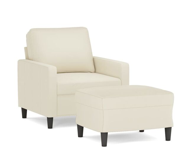 Vidaxl sillón con taburete terciopelo crema 60 cm