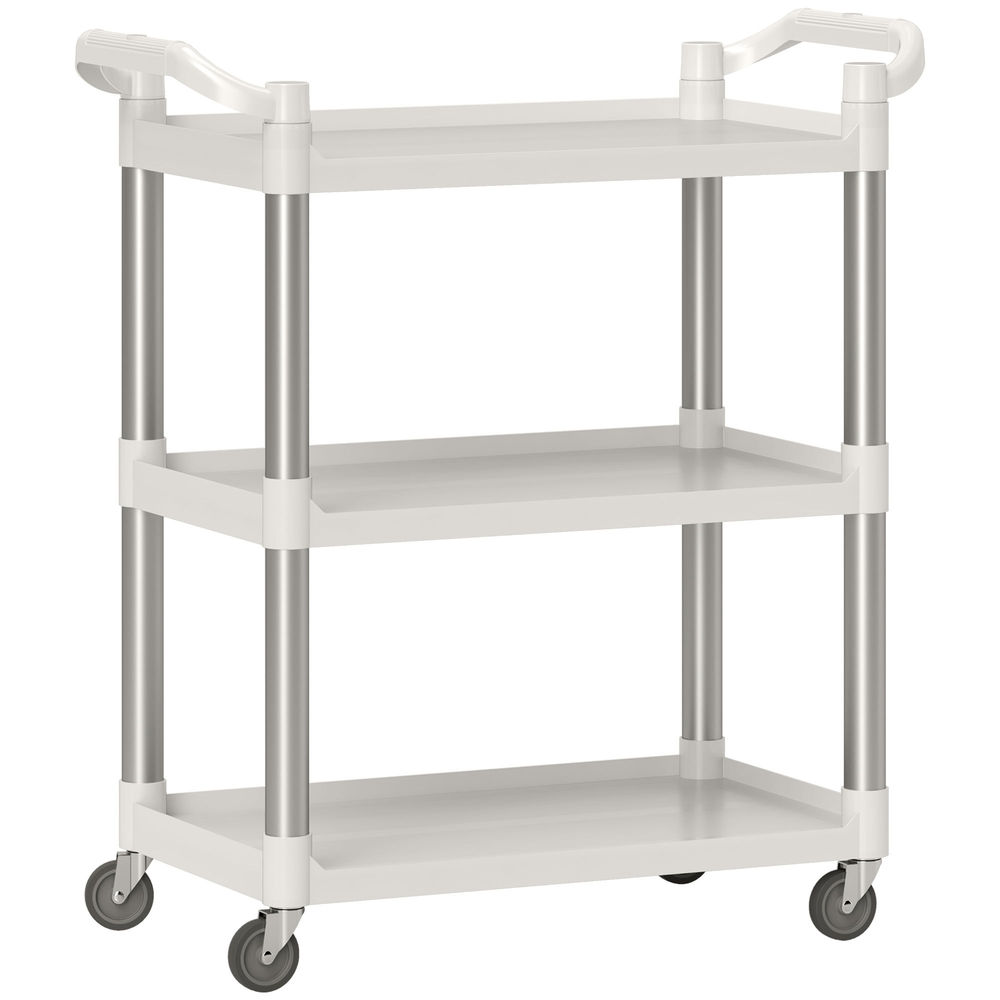Homcom carrito auxiliar con ruedas de 3 niveles, marco de aleación de aluminio, carrito de cocina, carga de 35 kg por estante, para comedor, sala, baño, 88x44x93 cm, blanco