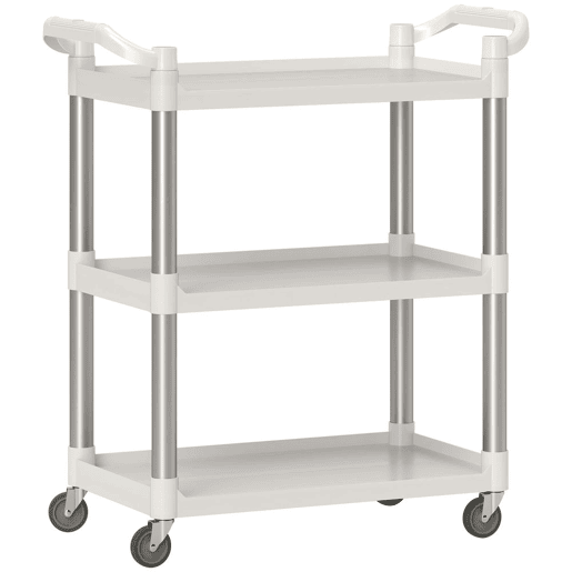 HOMCOM Carrinho Auxiliar com Rodas e Liga de Alumínio Carrinho de Cozinha com 3 Prateleiras Carrinho de Armazenamento Carga 105 kg para Sala de Jantar Casa de Banho 88x44x93 cm Branco