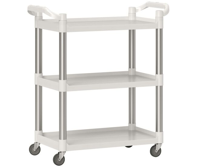Homcom carrito auxiliar con ruedas de 3 niveles, marco de aleación de aluminio, carrito de cocina, carga de 35 kg por estante, para comedor, sala, baño, 88x44x93 cm, blanco